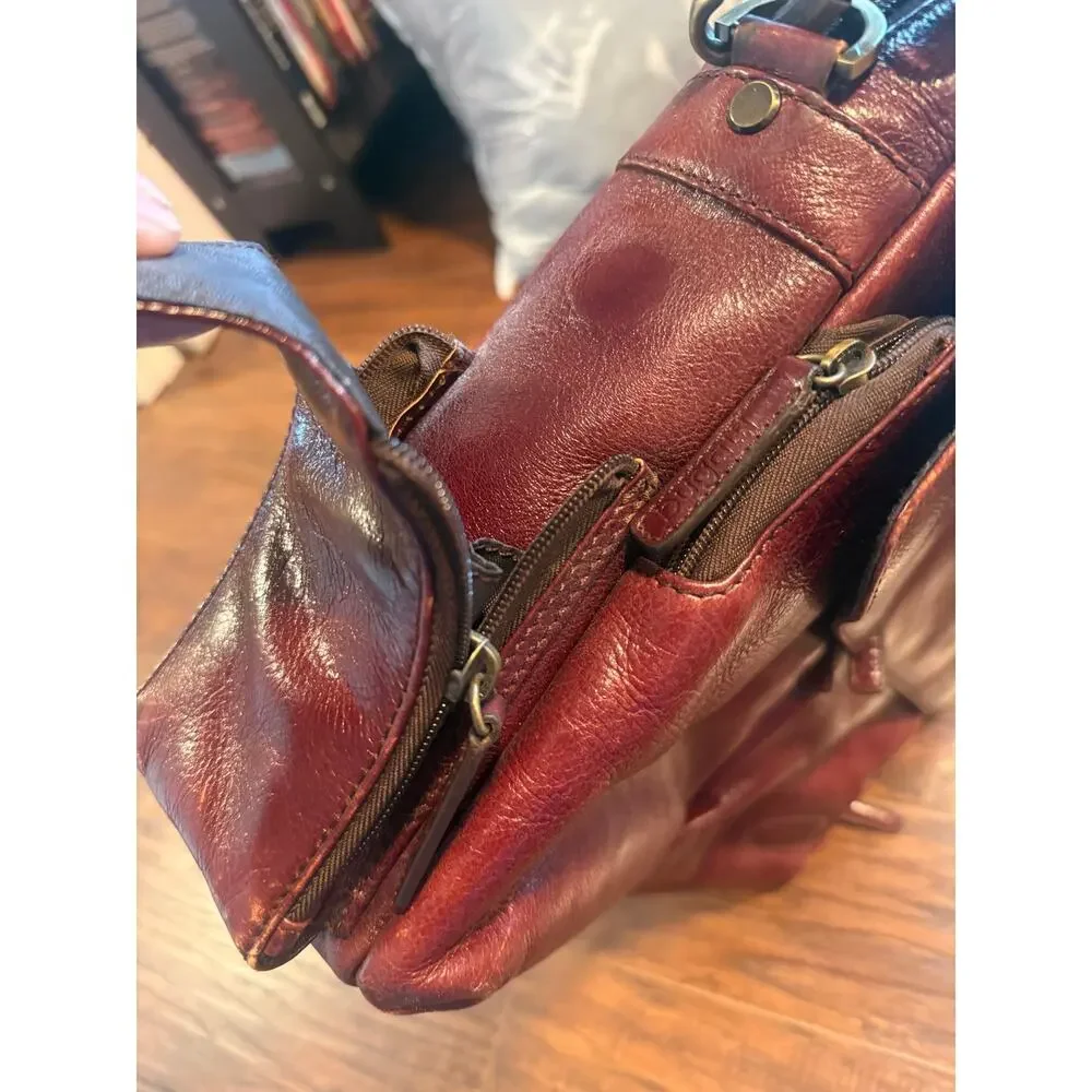 Vintage Bugatti Mahogany Leather Soft Briefcase Crossbody Bag (DL1)